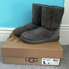 Ugg Women’s Classic Short Color: Grey Size: W 6, Eur 37 Excellent Condition, Practically New! Worn Only A Few Times Before They Were Outgrown. Soles Have No Wear Marks. These Boots Have Been Treated With A Water Repellent Coating Box Included Smoke Free, Pet Free Home Bundle To Save! Ugg Classic Short, Ugg Classic, Grey Color, Womens Uggs, Winter Rain, Ugg Shoes, Repellent, Water Repellent, Rain Boots