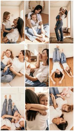 a collage of photos showing the mother and her two daughters having fun with each other