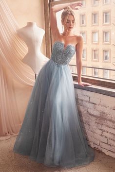 This stunning Strapless Sequin & Tulle A-Line Dress By Cinderella Divine is perfect for special occasions. Crafted from a high-quality sequin fabric and tulle, this dress is sure to turn heads. Its A-line silhouette flatters all body types and its sweetheart neckline adds a delicate, romantic touch. Tulle Skirt Dress, Light Blue Prom Dress, Smoky Blue, Gold Prom Dresses, Prom Dress Plus Size, Cinderella Divine, Prom Ball Gown, Burgundy Prom Dress, Embroidered Bodice