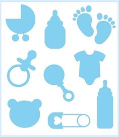 baby items are shown in the shape of a stencil on a white background