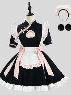 💗 Influencer @jashuboo's pick: Cheongsam heart maid dress, Floral lolita sleeves arm warmers and Lolita tattoo stars heart tights. (search name for products). One set includes: dress+apron+bows+headwear Material: Polyester Option: One set Color: Black pink Size: S, M, L, XL, 2XL, 3XL, 4XL, 5XL Unit: CM Bust Waist Length Suggest Weight Suggest Height S 80 70 75 35-47.5kg 150-165cm M 85 75 80 45-55kg 155-170cm L 96 80 85 52.5-60kg 160-175cm XL 100 86 90 57.5-62.5kg 163-178cm 2XL 103 92 95 62.5-72.5kg 165-180cm 3XL 109 96 97 70-80kg 168-185cm 4XL 112 100 98 75.5-90kg 170-190cm 5XL 120 105 99 85-95kg 170-195cm 1cm ≈ 0.3937 inchNote: There may be 2-3cm error due to manual measurement. If you need size help, please drop us a message, we'd love to help. Contact us at info@cutiekillshop.com for a Maid Clothes, Tattoo Stars, Chinese Cheongsam Dress, Heart Tights, Medieval Belt, Dress Apron, Maid Cosplay, Anime Inspired Outfits, Maid Outfit