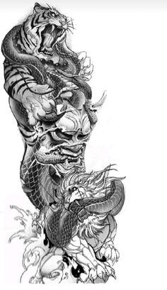 a drawing of a dragon and tiger on a white background