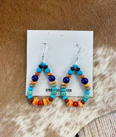 Teardrop Beaded Earrings Multicolor Beaded Earrings With Natural Stones, Multicolor Natural Stones Beaded Drop Earrings, Multicolor Beaded Drop Earrings With Natural Stones, Southwestern Multicolor Teardrop Beaded Earrings, String Earrings, Handmade Boho Jewelry, Western Earrings, Jewelry Care Instructions, Sterling Silver Jewelry Handmade