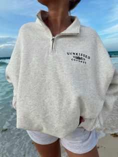 QUARTER ZIP SWEATSHIRT - Sunkissedcoconut Cute Outfits Sweatshirts, Sweaters For Women Aesthetic, Cute Half Zip Pullover, Sun Kissed Coconut Sweatshirt, Sunkissed Coconut Hoodie, Sweatshirt Inspo Aesthetic, Quarter Zip Design, Lazy Cute Summer Outfits, Sweatershirts Outfits