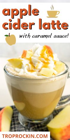 an apple cider latte with caramel sauce