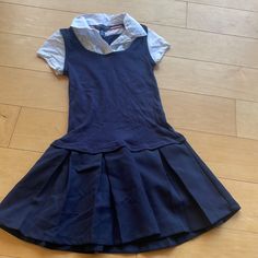 Excellent Condition. Never Worn. Size 8 Summer School Uniform Dress With Short Sleeves, Summer Short Sleeve School Uniform Dress, Fitted Short Sleeve School Uniform Dresses, Fitted Casual Dress For School, Casual Navy Dress For School, Cute Blue Dress For School, Cute Blue School Dress, Navy Short Sleeve School Dress, Fitted Blue Preppy Dresses