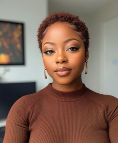 Stunning Short TWA Fall Hair Colors for Black Women Ideas 🌟 Black Womens Haircuts Short Natural, Twa Colored Hair, Fall Hair Colors For Black Women Short, 4c Natural Hair Color Ideas, Short Brown Haircuts For Women, Short Haircut On Black Women, The Big Chop For Black Women, Pixie Cut 4c Hair, Black Girls Short Hair