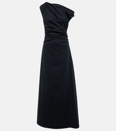 Maxi Phare cotton poplin gown in black - Staud | Mytheresa Chic Cotton Maxi Dress For Formal Occasions, Elegant One-shoulder Cotton Dress, Elegant One Shoulder Cotton Dress, Elegant Cotton Dresses By Staud, Elegant Cotton Maxi Dress For Evening, Fitted Cotton Maxi Dress For Evening, Turtleneck Sweater Outfit, Bottega Veneta Cassette, Cotton Poplin