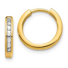 14k Yellow Gold Real Diamond Hinged Hoop Earrings EM5360-010-YA Nature Earrings, Yellow Earrings, Fancy Diamonds, Diamond Hoop Earrings, Yellow Gold Earring, Fine Jewellery Earrings, Real Diamonds, White Gold Diamonds, Fashion Earrings