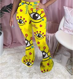 Women Colorful Printed Stretch Slim Flare Bell Bottom Pants Leggings Streetwear, Printed Sweatpants, Autumn Fits, Flare Pant, Skirt Shoes, Eyes Model, Bell Bottom Pants, Flare Leggings, Girls Eyes