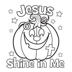 jesus shines in me coloring page with pumpkin and cross on it's face