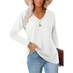 Haute Edition Casual Tunic Length V-Neck Long Sleeve Top T-Shirt Tunic Tops For Leggings, V Neck Tunic, Casual Tunics, Bottoming Shirt, Tunic Length, Dress With Cardigan, Sleeves Pattern, Look Chic, Tops For Leggings