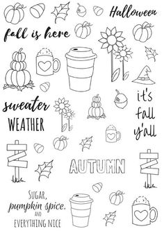 the autumn stamp set is shown in black and white