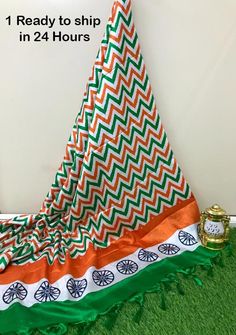 Khadi Silk Indian Flag Tri Color Dupatta Zig Zag Lehriya Dupatta. With Chakra Border.  Carry this dupatta with pride with any of your favorite outfits be it salwar kameez, jeans top, or kurti Palazzo pant and  top, with long dress. Carry like a dupatta, wrap or Stole. Please note the we offer expediate shipping, that only speeds up the shipping time, our processing time will not be effected. Green Cotton Bohemian Set, Green Bohemian Cotton Set, Bohemian Green Set With Block Print, Bohemian Green Block Print Set, Festive Green Block Print Sets, Orange Block Print Dupatta For Festivals, Green Cotton Sets For Festivals, Green Cotton Set For Festivals, Green Summer Saree Sets