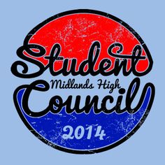 the student council logo is shown in red, white and blue on a blue background