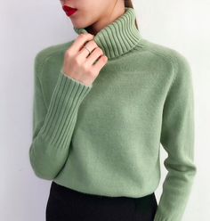 This lovely turtleneck is sure to be a new fave in your wardrobe. Featuring a polyester and cashmere knitted blend with a ribbed turtleneck and cuffed sleeves. This lovely turtleneck sweater pairs perfectly with pants, leggings, jeans or skirts. Comes in seven fabulous colors from which to choose. Green Knitwear, Sweaters Winter, Winter Turtleneck, Wool Sweaters Womens, Dress T Shirt, Turtleneck Sweaters, Women Sweaters Winter, Turtleneck Long Sleeve, Women Sweaters