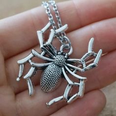 Silver Spider Stainless Steel Pendant Necklace - Black Widow, Goth, Halloween Silver Necklaces For Halloween Cosplay, Punk Style Necklace For Halloween Gift, Silver Necklace For Halloween Cosplay, Themed Jewelry For Halloween Cosplay, Novelty Jewelry For Halloween Costume, Novelty Halloween Costume Jewelry, Halloween Novelty Jewelry For Cosplay, Punk Necklace With Lobster Clasp For Halloween, Halloween Cosplay Novelty Jewelry