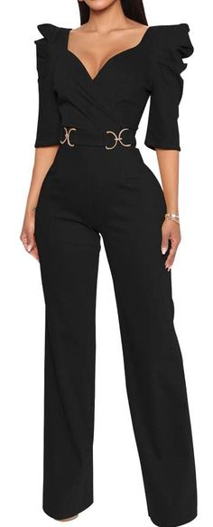 PRICES MAY VARY. 【Style】: Sexy V-Neck Puff Sleeves Women's Jumpsuit Wide Leg Pants Club Jumpsuit, perfect to show your figure, no need to worry about exposure, well-cut to make you look slimmer. We offer a variety of styles for you to choose from, with a wide range of colors, there is always one that suits you. 【Design】: The high shoulder and waist design show the elegance and sexiness of women; the long wide-leg pants perfectly shape the curves of women's legs and show their height. The sexy V- Black And White Formal Attire For Women, Women Evening Outfits, Pants Romper Outfit Dressy, Female Officiant Attire Wedding, Ceremony Outfits For Women, Retirement Party Outfits For Women, All Black Outfit Dressy, Class Reunion Outfits For Women, Jessica Pearson Outfits