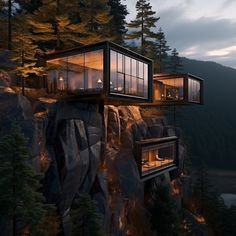 there are two glass houses on the cliff