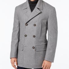 The Luxurious Feel And Sophisticated Styling Elevate This Luke Peacoat From Lauren Ralph Lauren. Two Slit Pockets At Front; Two Flap Pockets At Front Imported Double-Breasted Six-Button Closure Fully Lined Heavyweight Fabric Shell: Wool/Polyester; Upper Body Lining: Polyester/Rayon; Lower Body Lining, Sleeve Lining And Filling: Polyester Dry Clean New With Ralph Lauren Tag Remains Attached Extra Button Attached Size...38r Flat Lay Measurements Armpit ..22" Sleeve....25.5" Length ..32" Lauren Grey, Peacoat Jacket, Ralph Lauren Black Label, Grey Coat, Unisex Baby Clothes, Mens Winter Fashion, Double Breasted Coat, Pea Coat, Double Breasted Suit Jacket