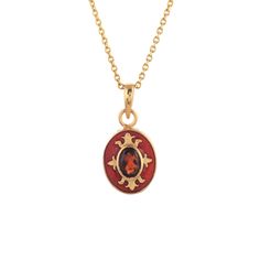 Garnet Gold Over Brass Enameled Necklace Brass = 2.05 gm. Garnet = 0.80 ct. The beautiful pendant measures to be 1 inches long and 0.50 inches wide. If for any reason you are not completely satisfied, you may return, exchange, replace, or credit your purchase within 15 days from delivery. Wholesale Enquiries? Contact us & we will get in touch with you! Enamel Hallmarked Oval Pendant Necklace, Oval Engraved Enamel Necklace, Black Enamel Oval Necklace As Gift, Black Enamel Oval Necklace For Gift, Engraved Oval Pendant Necklace In Enamel, Engraved Oval Pendant Enamel Necklace, Engraved Enamel Oval Pendant Necklace, Oval Pendant Enamel Necklace For Gift, Enamel Oval Pendant Necklace For A Gift