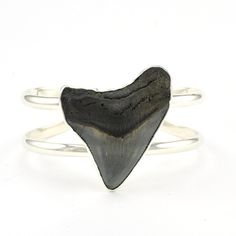 Sterling Silver Shark Tooth Cuff Bracelet Silver Untreated Cuff Bracelet Gift, Silver Shark, Megalodon Shark, Art Glass Jewelry, Fossil Jewelry, Shark Tooth, Shark Teeth, Amber Jewelry, Sea Glass Jewelry