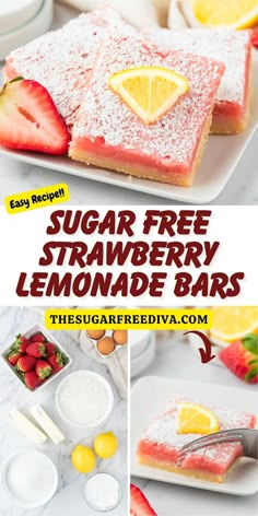 Best Sugar Free Strawberry Lemonade Bars Recipe! Quick Sugar Free Desserts, Sf Desserts, Sweet Treats For Diabetics, Low Carb Summer Desserts, Sugarfree Dessert Recipe, Sugar Free Summer Desserts, Diabete Recipes For Dessert, Italian Desserts Easy