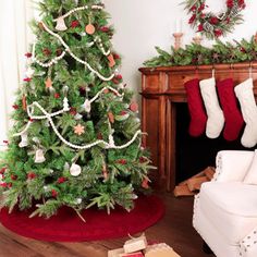 a decorated christmas tree in a living room