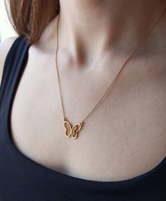 22k solid gold butterfly necklace is a unique dainty mom jewelry. Delicate pendant design can be a very nice 7th anniversary gift for women or granddaughter gift. * Pendant height: 15 mm * Pendant width: 20 mm * The length of the necklace: 46 cm * Weight of necklace: Approx. 3,97 gr * There may be 10% -) deviation margin in the weight of the products. * Butterfly necklace is real 22k solid gold with hallmark stamp. * Temiroglu Gold products are real solid gold. It is definitely not gold plated, Unique Gold Pendant Designs For Women, Yellow Gold Butterfly Charm Necklace, Mother's Day Jewelry Pendant With Butterfly Charm, Mother's Day Jewelry With Butterfly Pendant, Elegant Butterfly Pendant Necklace For Anniversary, Elegant Anniversary Butterfly Charm Necklace, Mother's Day Butterfly Pendant Jewelry, Yellow Gold Pendant Necklace With Butterfly Charm, Luxury Yellow Gold Necklace With Butterfly Charm