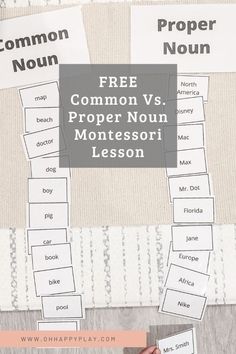 FREE Printable Worksheet Activity For Common And Proper Noun Lesson / Montessori At Home Nouns Lesson, Montessori Grammar, Proper Nouns Worksheet, Nouns Activities, Teaching Board, Montessori Teaching