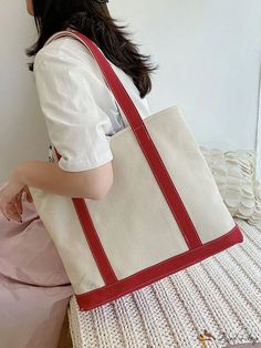 Bird in Bag - Korean-Style Casual Simple Canvas Tote Bag, Large Capacity Large Capacity Red Square Canvas Bag, Red Square Canvas Bag With Large Capacity, Casual Square Canvas Bag, Casual Square Canvas Bag For Everyday, Casual Large Canvas Bag For Everyday, Large Casual Canvas Bag For Everyday, Red Large Capacity Canvas Bag, Large Capacity Red Canvas Bag, Red Canvas Bag With Large Capacity