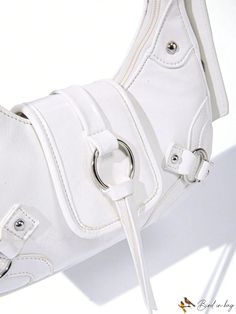 BirdinBag - Fashionable PU Studded Hobo Bag with Flap Zipper Design White Hobo Bag With Zipper And Double Handle, White Double Handle Hobo Bag With Zipper, White Satchel Shoulder Bag With Zipper Pocket, Trendy White Satchel With Zipper Pocket, White Crossbody Hobo Bag With Zipper Closure, White Shoulder Bag With Zipper Pocket For Errands, Handheld White Hobo Bag With Zipper Closure, Hobo Bag Patterns, Style Punk