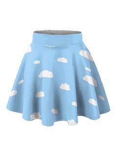 Kawaii Plus Size Blue Sky Elastic Circle Skirt - In Control Clothing Kawaii Clouds, Harajuku Skirt, Aesthetic Skirt, Plus Size Kawaii, Black Mesh Crop Top, Pastel Outfit, Rainbow Outfit, Pleated Long Skirt, Kawaii Aesthetic