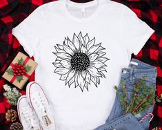 "Sunflower Shirt for Women, Sunflower Tee, Women's Garden Shirt for Summer and Fall, Gift for Her, Vacation Shirt, Mother shirt, flower tee This comfortable T-shirt is a perfect gift idea as a birthday gift, Christmas Present, or any special occasion for your best friends or your family members or anyone who you love and a really great way of putting a smile on their faces. Retail fit 100% Soft cotton (fibre content may vary for different colors) Light fabric (4.2 oz/yd² (142 g/m Tear away label Garden Shirt, Spanish Shirts, Sunflower Shirt, Mother Shirts, Who You Love, Gardening Shirts, Cheap Shirts, Vacation Shirts, Shirt For Women