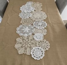 there is a table with doily on it