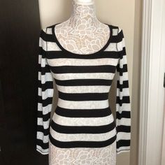 New, Never Worn! Looks Great On, Just To Small For Me. The White Is Actually Lace, Black Is Regular Knit. Size Xs. The Material Has Some Stretch But Not A Lot. Any Questions Please Message Me. Happy Shopping!!! Black And White Crew Neck Tops For Spring, Black And White Long Sleeve Tops For Spring, Fitted Striped Tops For Layering, Fitted Black And White Top For Spring, Fitted Cotton Tops In Black And White, Striped Fitted Tops For Layering, Fitted Black And White Long Sleeve Tops, Fitted Long Sleeve Black And White Tops, Black And White Striped Long Sleeve