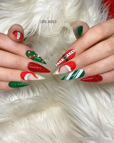 Sparkly Christmas Nails, Christmas Nail Ideas, Pointed Nails, Gel Designs, Xmas Nails, Christmas Nail Designs, Christmas Nail