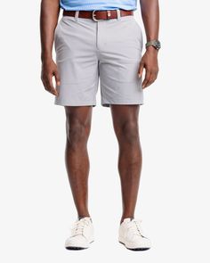 The front view of the Southern Tide brrr die performance short 1 by Southern Tide - Steel Grey Sporty 4-way Stretch Golf Shorts, Sporty Golf Shorts With 4-way Stretch, Moisture-wicking Golf Shorts For Summer, Summer Golf Moisture-wicking Shorts, Summer Golf Shorts With Moisture-wicking, Moisture-wicking Shorts For Summer Golf, 4-way Stretch Golf Shorts For Summer, Summer Golf Shorts With 4-way Stretch, Preppy Boys Outfits