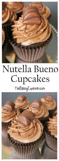 nutella bueno cupcakes with chocolate frosting in the middle and on top