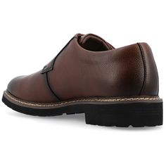 Introducing the Martin plain toe derby by Vance Co. These professional-style shoes are crafted with premium vegan leather, offering a sleek and business-savvy look. Featuring a 12 mm Tru Comfort Foam™ insole and a lace-up design, they provide all-day comfort and a secure fit. With a 1-1/4 inch block heel, round-toe shape, and padded tongue for extra comfort, the Martin derby combines professional style with maximum comfort, making it an ideal choice for the office or any occasion. Slip-on Lace-up Shoes With Brogue Detailing For Workwear, Brown Oxford Loafers For Work, Leather Oxfords With Cushioned Footbed For Office, Workwear Derby Shoes With Branded Insole And Almond Toe, Cushioned Plain Toe Leather Shoes For Work, Leather Plain Toe Shoes With Cushioned Footbed For Work, Cushioned Leather Shoes For Business Casual, Oxford Moc Toe Work Shoes, Slip-on Oxford Oxfords For Office