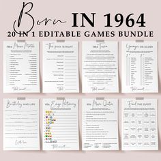 the printable game bundle for born in 1994 is shown on top of a pink background