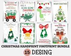 christmas handprint foot print bundle for kids and adults, including five different holiday cards