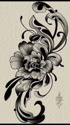 a black and white flower tattoo design