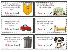 four different types of rules for children to use in their own language books, with the words rules or law on them