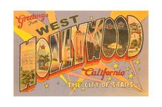 an old postcard with the word greetings from hollywood, california and the city of stars