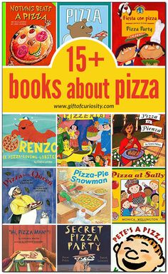 children's books about pizza are featured in this poster