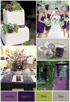 an image of a website page with purple and green wedding colors on it's desktop screen