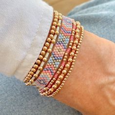 Bead Bracelets | Aztec/Stretch | Pink/Peach/Blue – Strands and Bands by Fran Small Beaded Bracelets, Flat Bracelet, Gold Bracelets Stacked, Pink Beaded Bracelets, Gold Stretch Bracelet, Bracelets With Meaning, Blue Beaded Bracelets, Stacking Bracelets, Rose Gold Beads