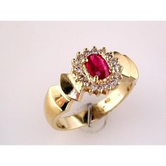 Royal 14K Yellow Gold Ruby & Diamond Ring - 0.50 Carat Ruby, 0.25 Carat Diamonds Elegant Formal 14k Gold Ruby Ring, Elegant Ruby Ring With 17 Jewels, Exquisite 14k Gold Cluster Ring, Elegant Ruby Ring With 17 Jewels In 14k Gold, 14k Gold Ruby Ring With Brilliant Cut Oval Shape, Exquisite 14k Gold Ruby Ring For Formal Occasions, Elegant 14k Gold Ruby Ring With Brilliant Cut, Oval Brilliant Cut Ruby Ring In 14k Gold, Elegant 14k Gold Ruby Ring With Jewels