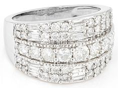 1.75ctw round and baguette white diamond, rhodium over 950 platinum wide band cluster ring. Measures approximately 7/8"L x 1/2"W and is not sizeable. Jtv Jewelry, Popular Jewelry, Mens Accessories Jewelry, Dress Rings, Wide Bands, Cluster Ring, Beads And Wire, Bridal Rings, Jewelry Making Beads